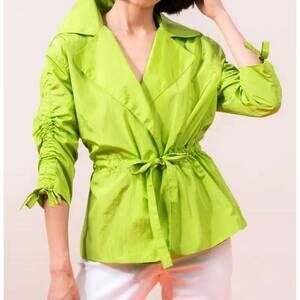 NEW ELENA WANG ruched sleeves drawstring jacket in lime